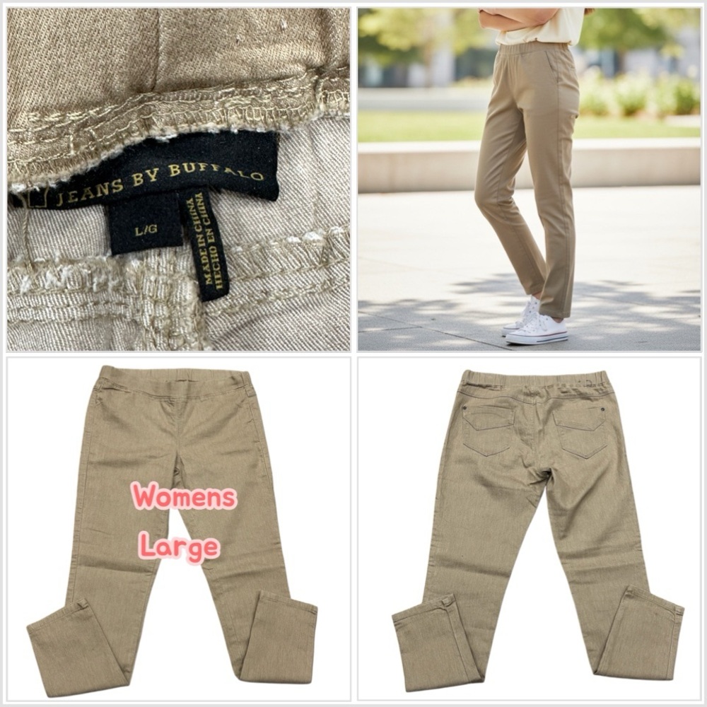 Women's Jeans by Buffalo Large Khaki Pants Leggings Jegging Pull On Stretch NWOT